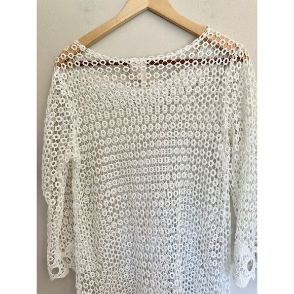 Simply Irresistible Top Womens L White Crochet Open Knit Tunic Boho Cover Up - Picture 8 of 10